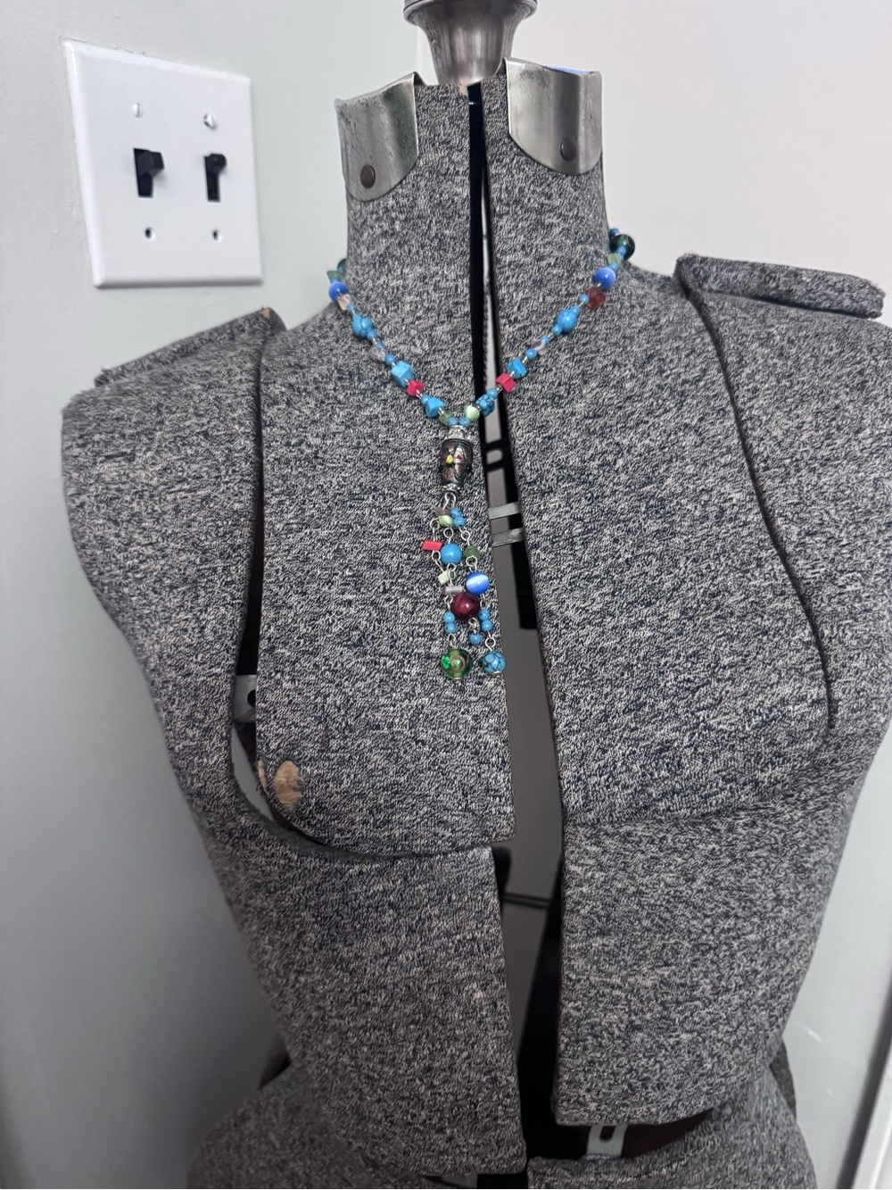 Multicolor Beaded Pendant Necklace - Blue Tones